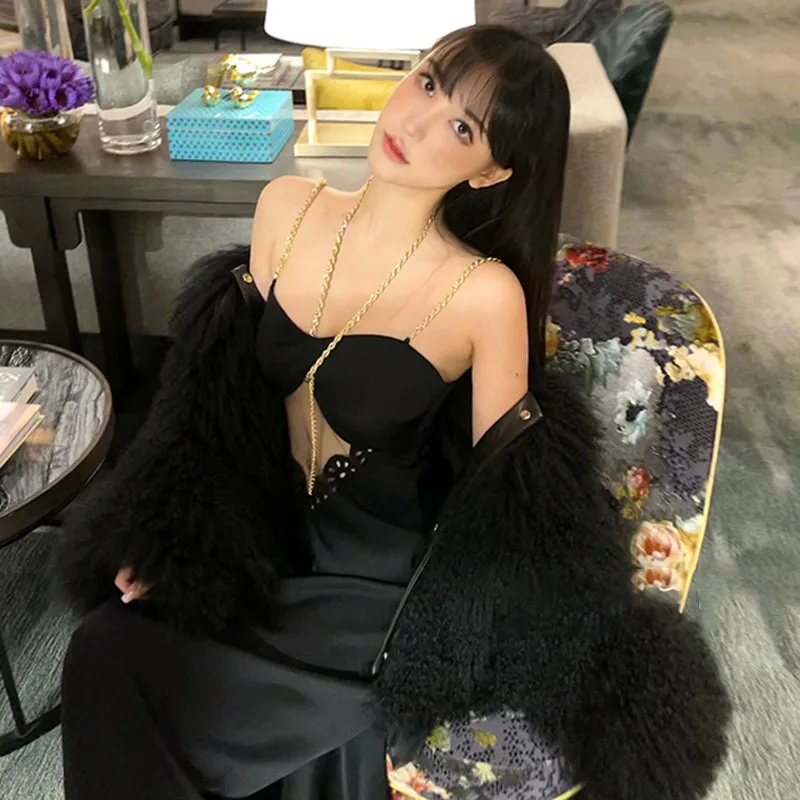 

ONEINALL Temperament Dress For Women Square Collar Sleeveless Elegant High Waist Hollow Out Dresses Female Summer 2021 Clothing