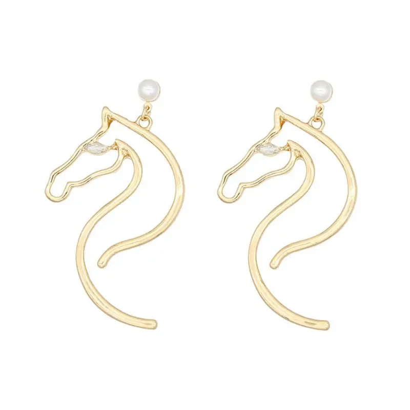 

Abstract Horse Head Imitation Pearl Earrings Women Statement Fashion Jewelry 6XDA
