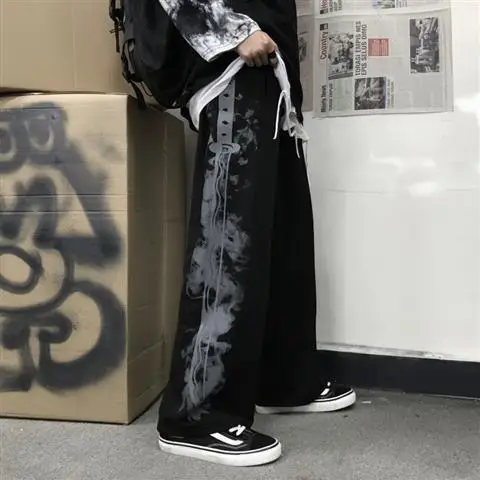 

Autumn and winter Korean version ins Harajuku style retro handsome high waist SLIM STRAIGHT wide leg pants women loose casual