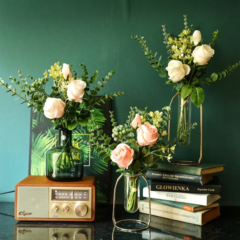 

Artificial Flower Single 44.5cm Eucalyptus Berry Mira Rose Bouquet Wedding Holding Flowers Home Decorate Valentine's Day Bouquet