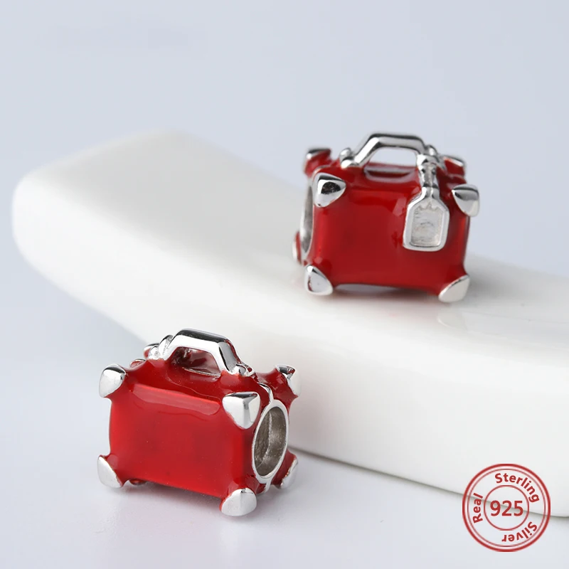 Медовый месяц бусины чемодан с красной эмалью ювелирные изделия Подходит pandora