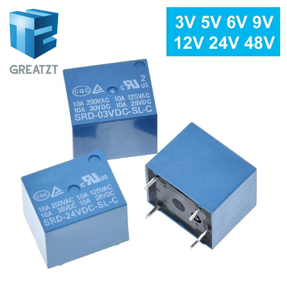 Реле общего назначения SRD 03VDC SL C 05VDC 06VDC 09VDC 12VDC 3V 5V 6V 9V 12V 24V 48V 10A 250VAC 5PIN|dc dc 5v|dc dcpcb 5v |