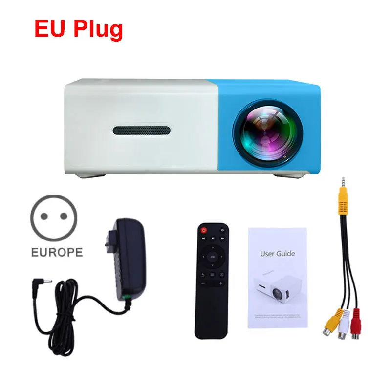 Blue EU Plug Salange YG300 светодиодный проектор 600 люмен 3,5 мм аудио 320x240 пикселей YG-300 HDMI USB Мини проектор домашний медиаплеер - Цвет: Blue EU Plug