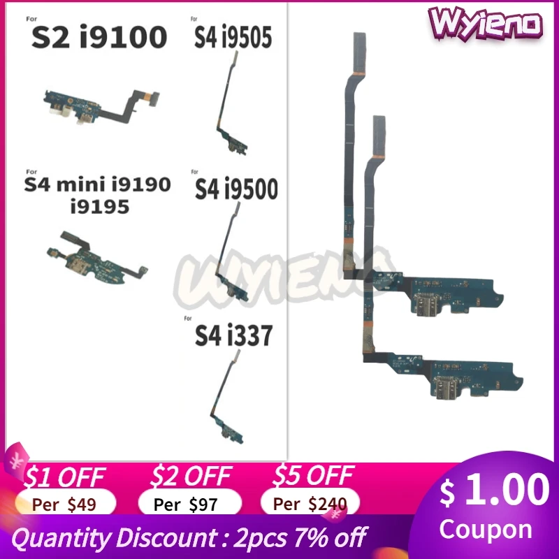 

Wyieno S4 mini i9190 i9195 Charging Port For Samsung Galaxy S2 i9100 S4 i9500 I337 i9505 USB Charger Flex Cable Microphone Board