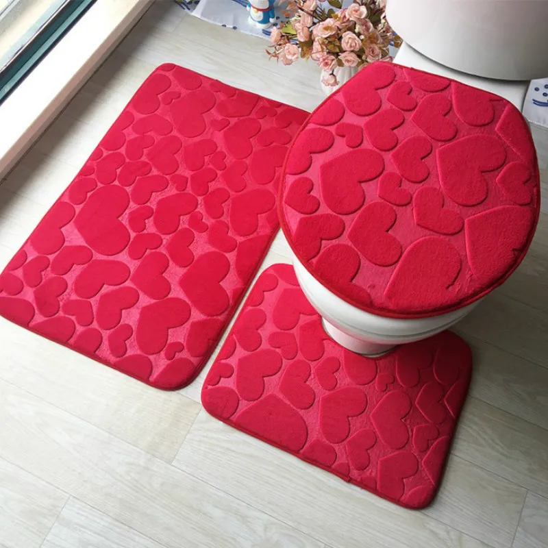

3 piece bathroom mat embossed velvet floor carpet mat toilet seat cover bathroom mat bathroom decoration WF1011345
