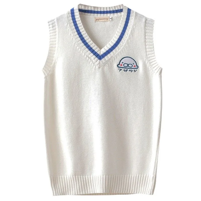 Japanese Campus Students Uniform Lovely Knitted Vest White Women Sweater Waistcoat Jk Daily School Clothes Cotton Xxl | Тематическая