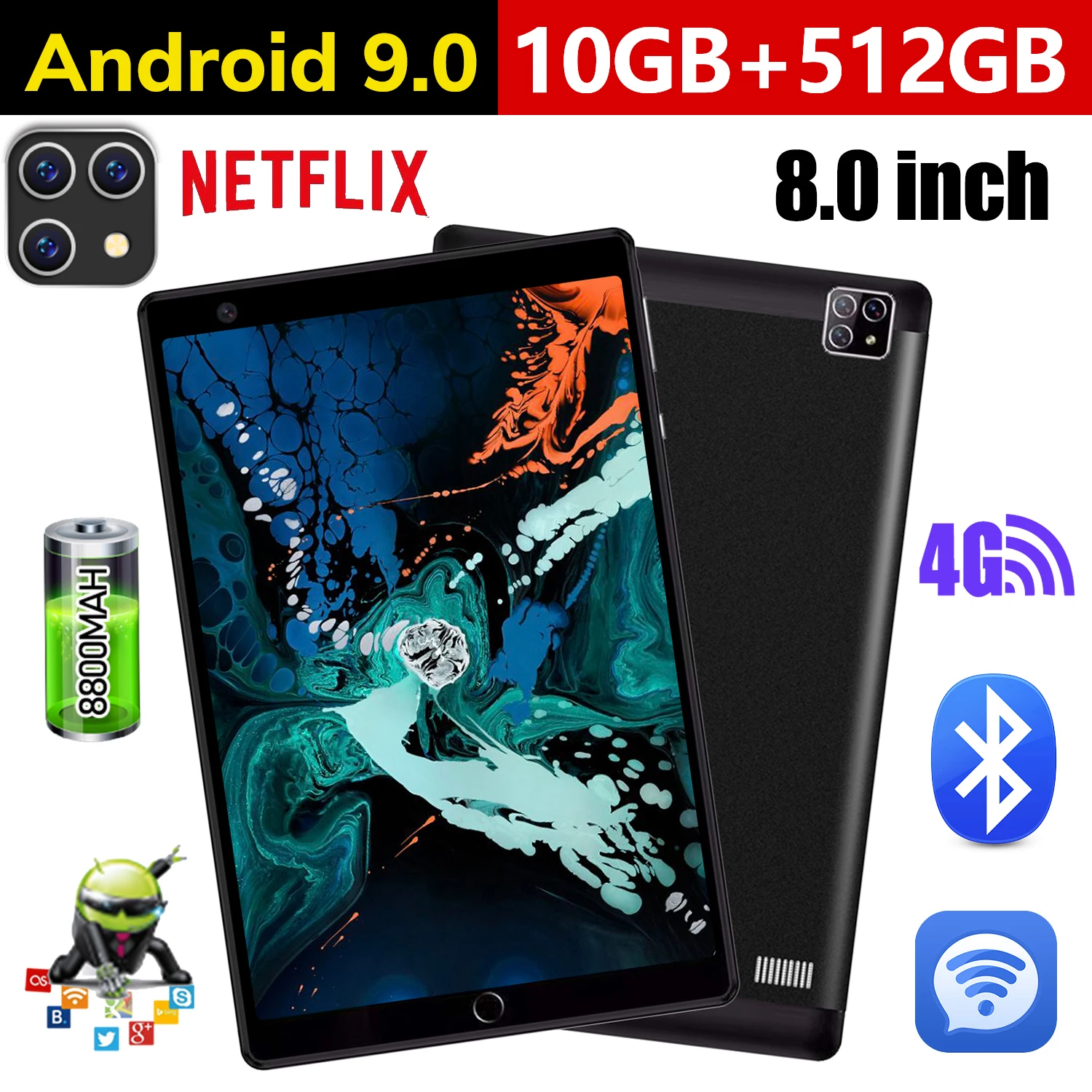 

Brand S11 New 8.0 inch Android 9.0 tablet Pc Octa Core 4G Phone Call Google Market GPS WiFi FM Bluetooth 10G+512G Tablets