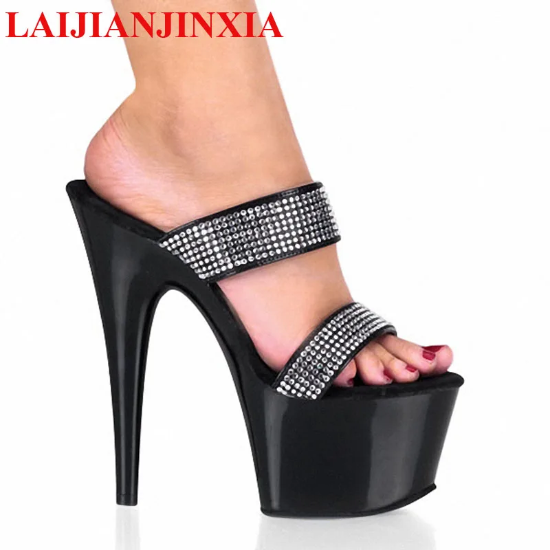 New Style 6 inch Platform Shoes For Women Rhinestone Ladies Dress Shoe 17cm Sexy High Heel Slippers