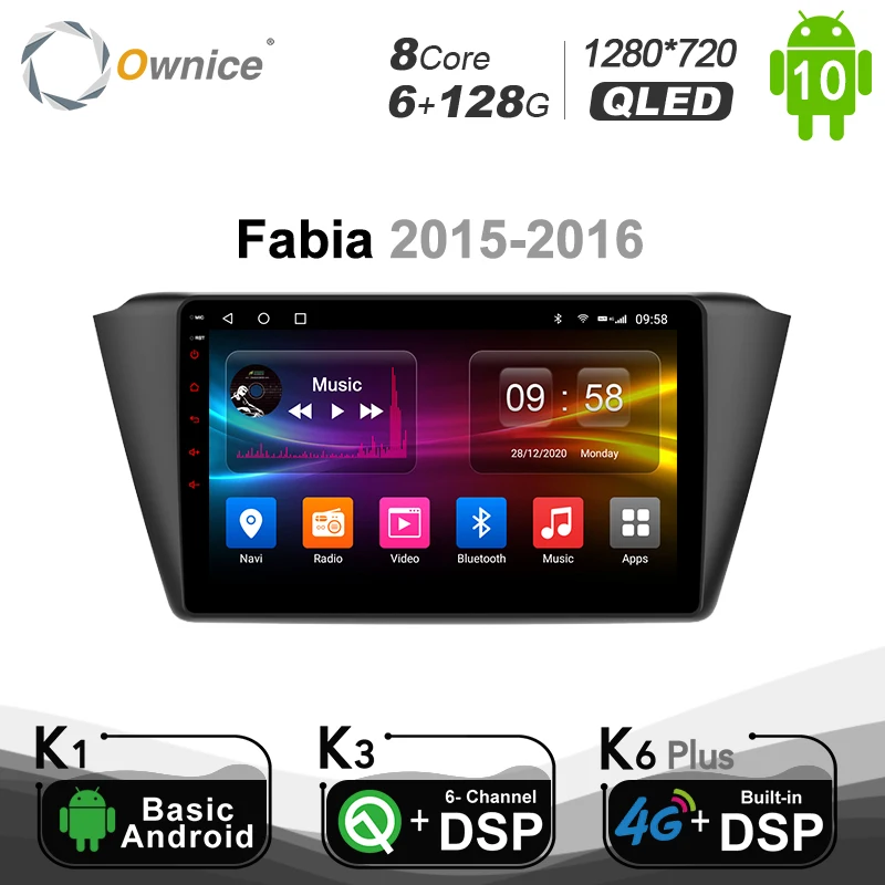 Автомобильный радиоплеер 6G + 128G Ownice Octa Core Android 10 0 для Skoda Fabia 2015 2016 8 4G LTE DSP SPDIF 1280*720 BT 5