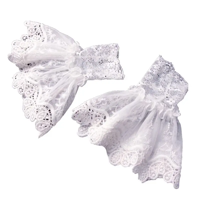 

Female Sweater Fake Sleeves Hollow Crochet Lace Ruffles Horn Cuffs Wrist Warmers B95F