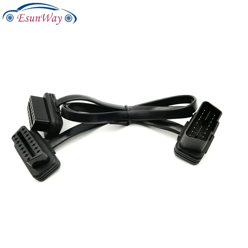 Новое поступление! Плоский+ тонкий, как лапша OBDII OBD-II OBD 2 OBD2 16 Pin ELM327 мужчин и женщин Y сплиттер локоть удлинитель