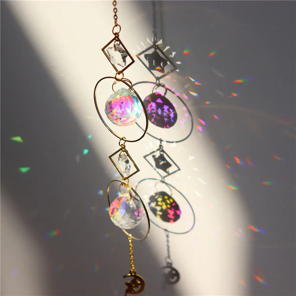 

Sun Light Moon Decoration Prisms Home Crystals Hexagon Pendant Curtains Accessories Room Rainbow Handmade Ornament Window Star