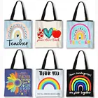 Милые радужные сумки для покупок для учеников, женские сумки-тоуты с надписью Thank You, сумки на плечо для путешествий, сумки для девушек, холщовая сумка-шоппер