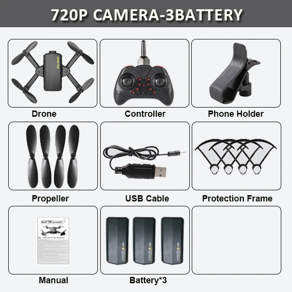 720P Camera 3BAT Складной мини-Дрон с Радиоуправляемый квадрокоптер с камерой HD четырехъядерный с высокой фиксацией RC вертолет с безголовым режимом детские игрушки - Цвет: 720P Camera 3BAT