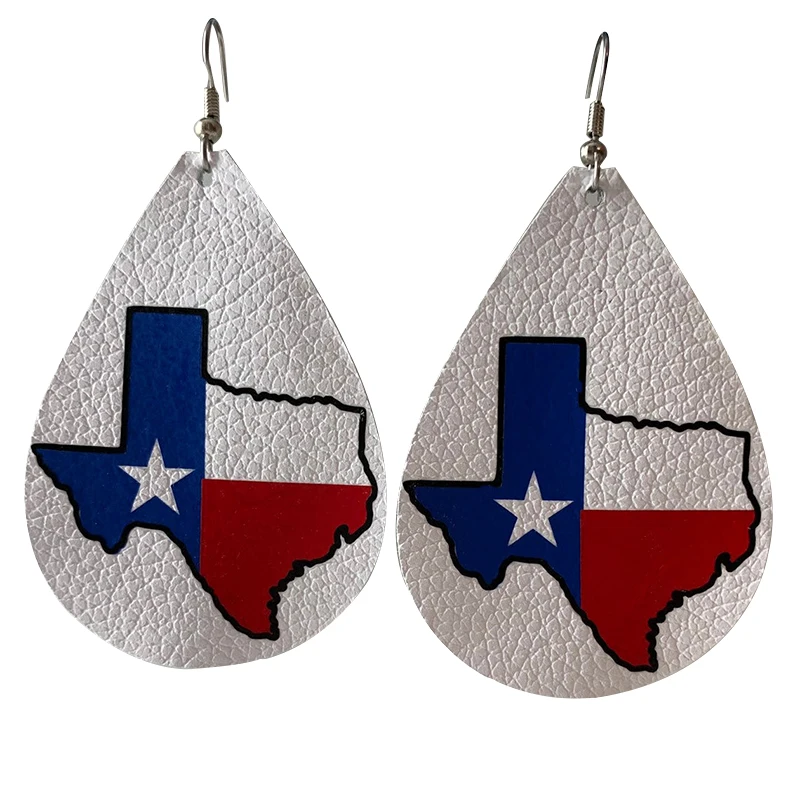 

2020 State of Texas Printed Leather Earrings 4th of July Independence Day Teardrop Earrings Jewelry