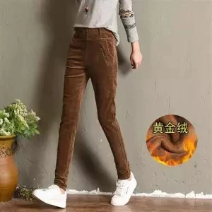 light brown Осень-зима, Вельветовые женские брюки, плюс размер, 3XL, эластичная талия, облегающие брюки, повседневные вельветовые брюки, женские брюки - Цвет: light brown