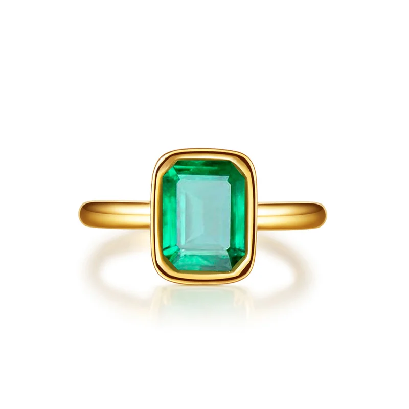 Кольцо из настоящего желтого золота 10 к с гидротермальным выращенным изумрудом 3