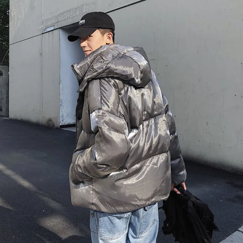 

IEFB men's clothing Shiny short Korean cotton padded jacket hooded winter coat loose oversized warm clothes for male 9Y4698