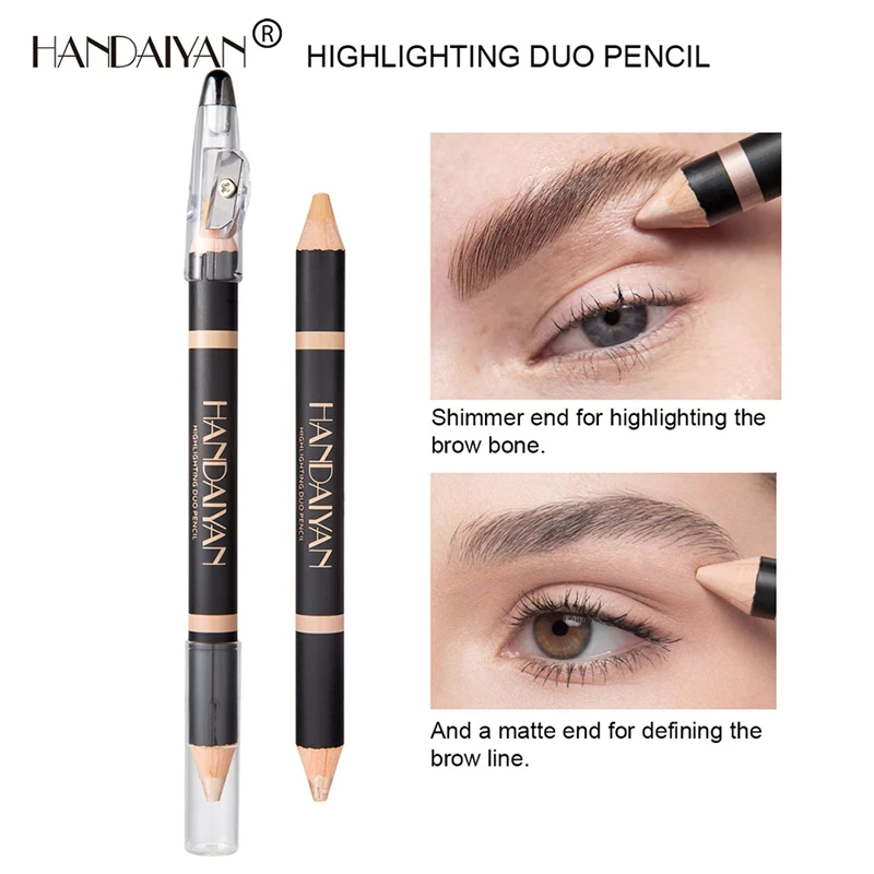 

New 2 In 1 Double Head Eyebrow Pencil Brow Bone Waterproof Lasting Facial Brightening Highlighter Concealer Pen With Sharpener