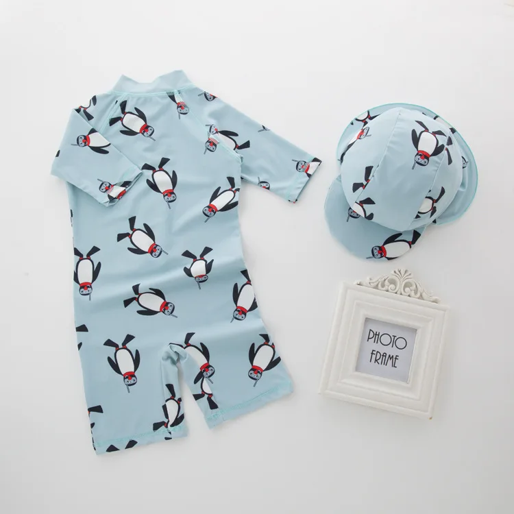 New Summer Boy Baby Swimwear+Hat 2Pcs Set Penguin Animals Swimming Suit Infant Toddler Kids Children Swimwear Kids Beach Bathing