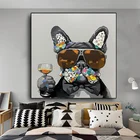 Картина на холсте, с изображением собаки в солнцезащитных очках, постеры и принты в скандинавском стиле для гостиной, домашний декор