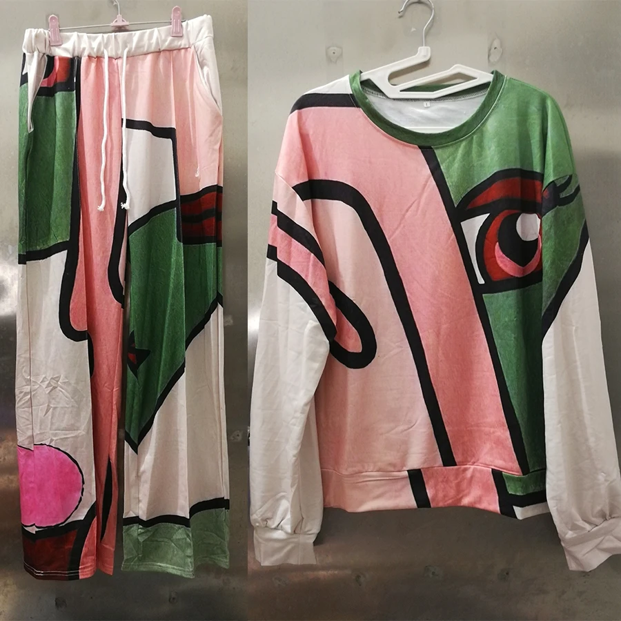 Розовый лицо глаза в стиле хип хоп тонкая Толстовка штаны костюм 2 предмета