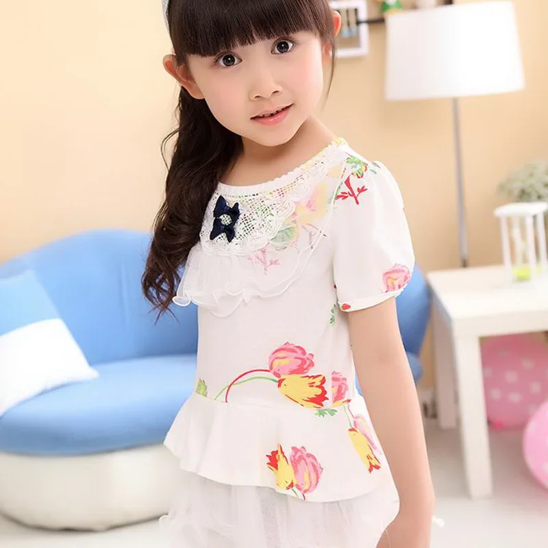 Baby Girls Floral Lace Dress White Toddler Flower Mini Summer Kids Short-Sleeve Princess Party for 1-7Y |