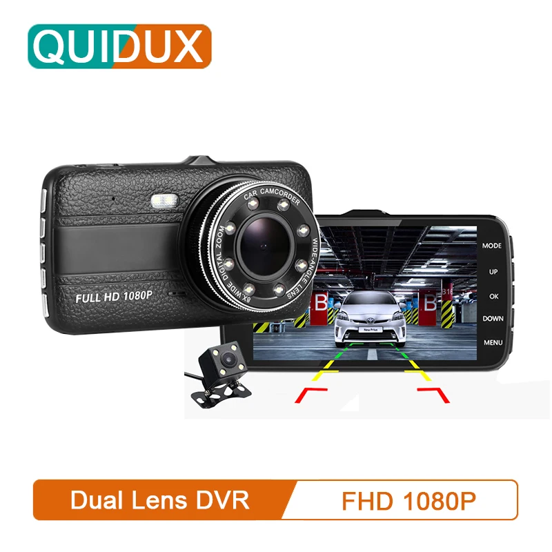 QUIDUX 4 дюймов видеорегистратор ADAS 1080P двойной объектив 170 градусов зеркало заднего