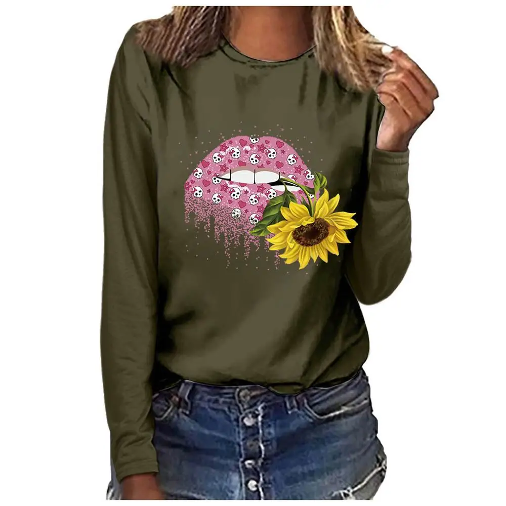 Женские топы уличная мода плюс размер круглый вырез с длинными рукавами футболка