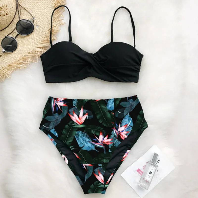 

Bikini 2021 Swimwear Swimsuit Women Print High Waist Bikini Bandeau Bathing Suit Female Beach Wear Biquini Bathing Suits