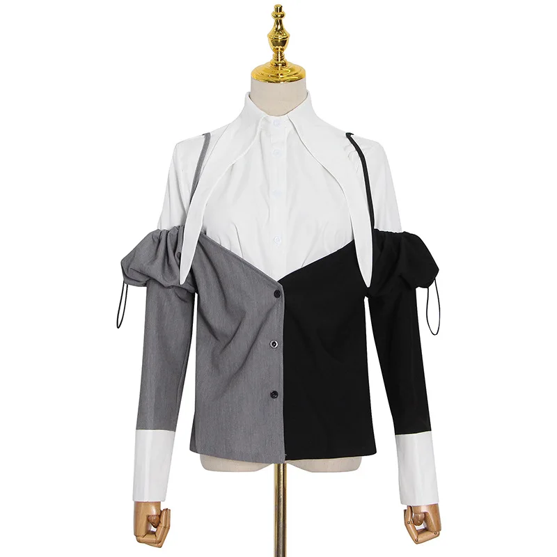 

Design new fashion temperament casual single-breasted design contrast cardigan blouse shirt