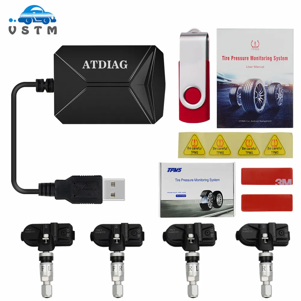 USB Android TPMS система контроля давления в шинах с 4 датчиками|Датчик шинах| |