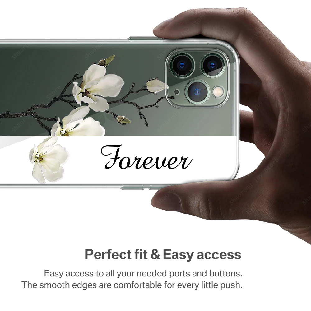 

For iPhone 11 Pro Max Case 12 Mini X Xs XR SE 2020 SE2 8 7 6s Plus Beautiful Flower Transparent Clear Cover