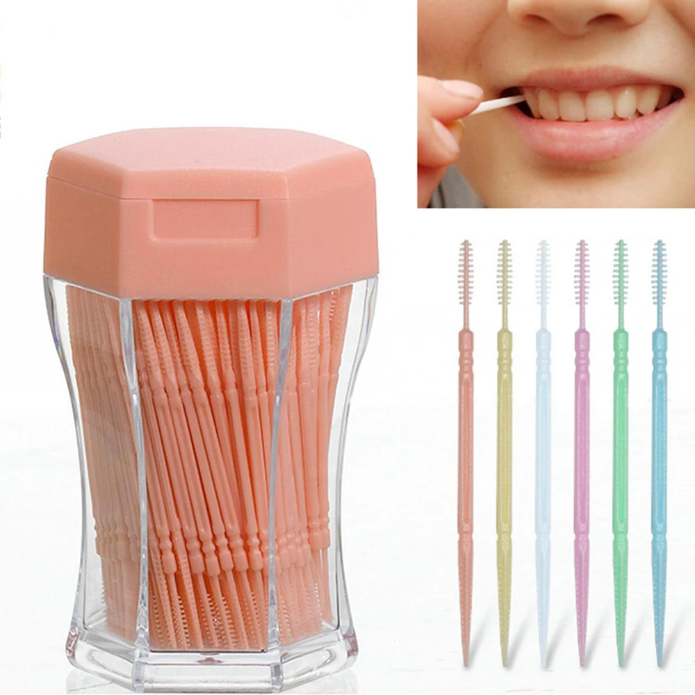 

200 Ps/Set Portable Soft Plastic Double-Head Brushed Toothpick Oral Care 6.2 Cm Fashion Eco-Friendly Candy Color Toothpicks