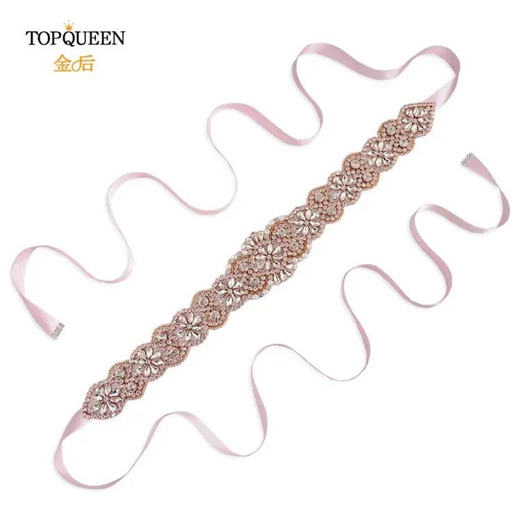 pink TOPQUEEN S161B-RG, розовое золото, свадебный пояс, стразы, стразы, пояс для свадебного платья - Цвет: pink