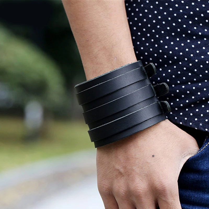 

Genuine Leather 3 Layer Wrap Bracelet Big Jewelry Cool High Quality Bracelet 2017 New Brand Women/Men Leather Wristband