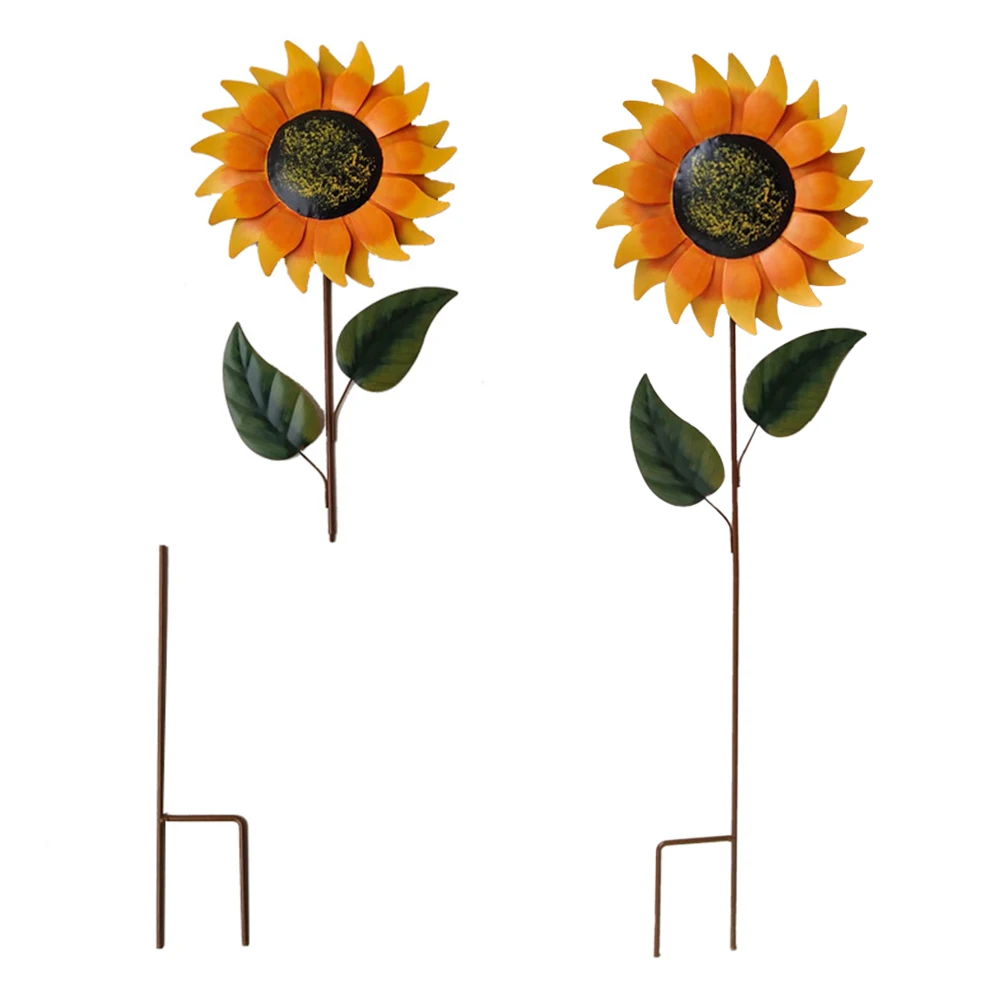 

2pcs Patio Gift Home Iron Art Outdoor Decor Yard Durable Sunflower Garden Stake Waterproof Reusable Vintage Craft Simulation