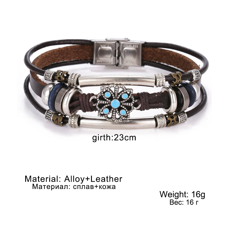

IFMIA Vintage Flower Bracelets & Bangle Boho Multiple Layers Leather Bracelet 2019 For Women Man Wrap Female Punk Jewelry Gifts