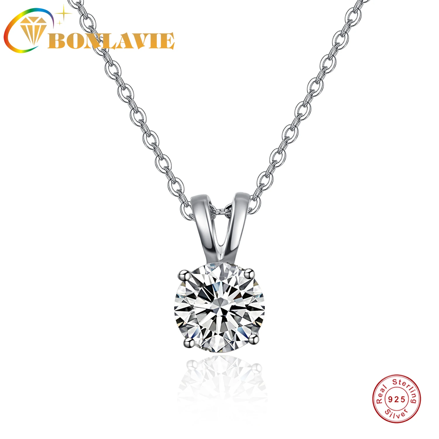 

BONLAVIE 6.5mm Round Zircon Classic Simple Pendant Sterling Silver Necklaces 925 for Women Engagement