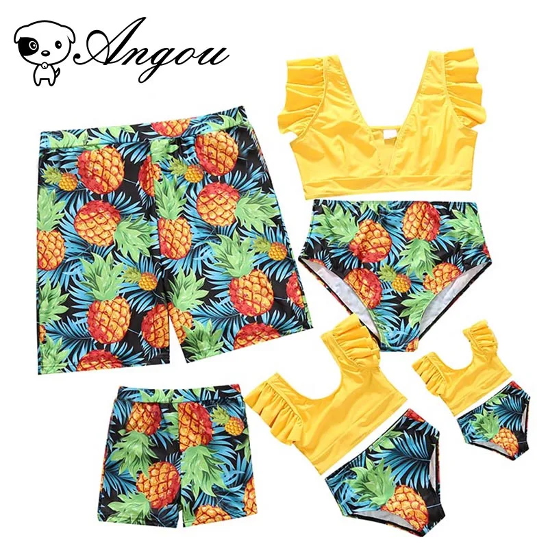 

Семейные парные женщины дети девочки купальники из двух частей с принтом фруктов купальники для мамы дочки костюм бикини семейный вид
