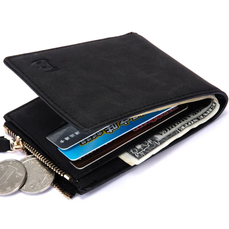 

Vintage Men Leather Wallet PU Solid Color Zipper Short Wallet Credit Card Holder Dollar Bag Luxury Design Coin Purse Coin Pocket