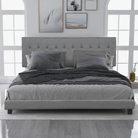 solid pinewood frame with slat bedroom furniture single bed upholstered linen stitch tufted platform bed