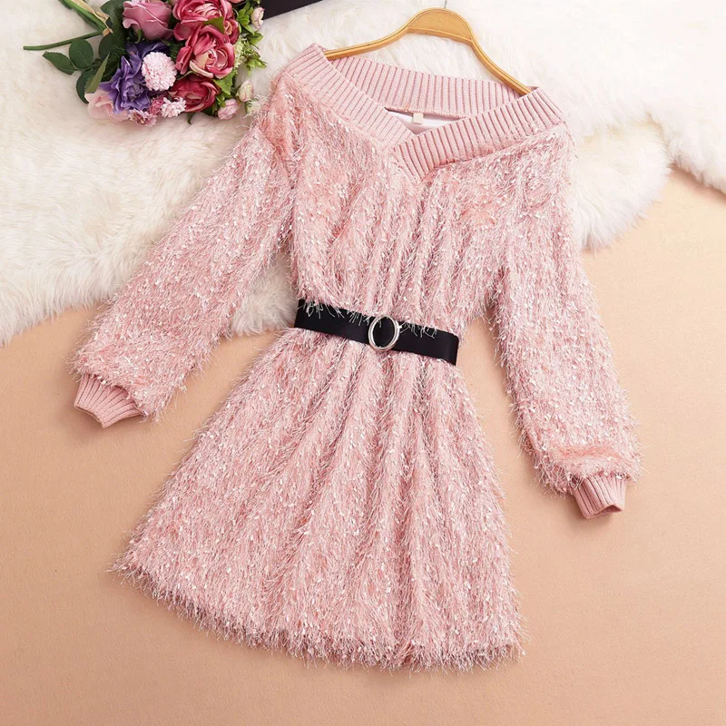 

Женское платье с кисточками и бантом на поясе, с кисточками и длинным рукавом, с высокой талией, однотонные женские Мини-бандажные платья, же...