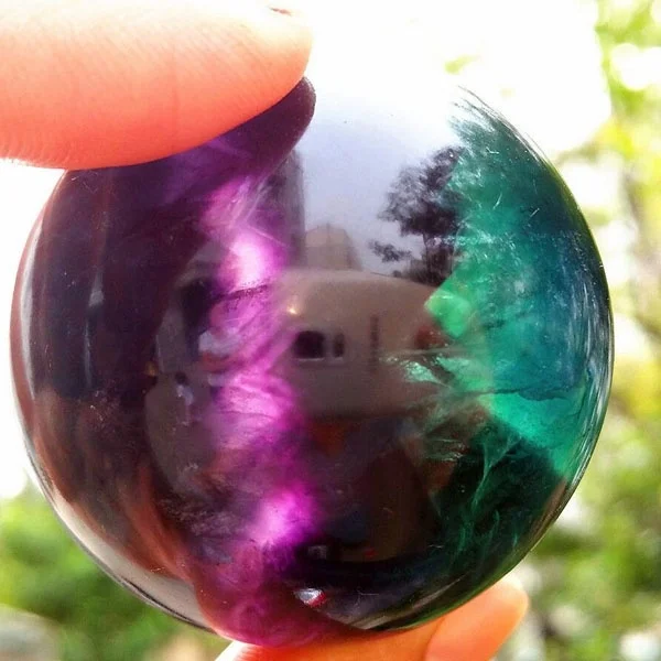 

Hot 260g 50mm Natural Green and Purple Fluorite Quartz Crystal Sphere Ball Healing