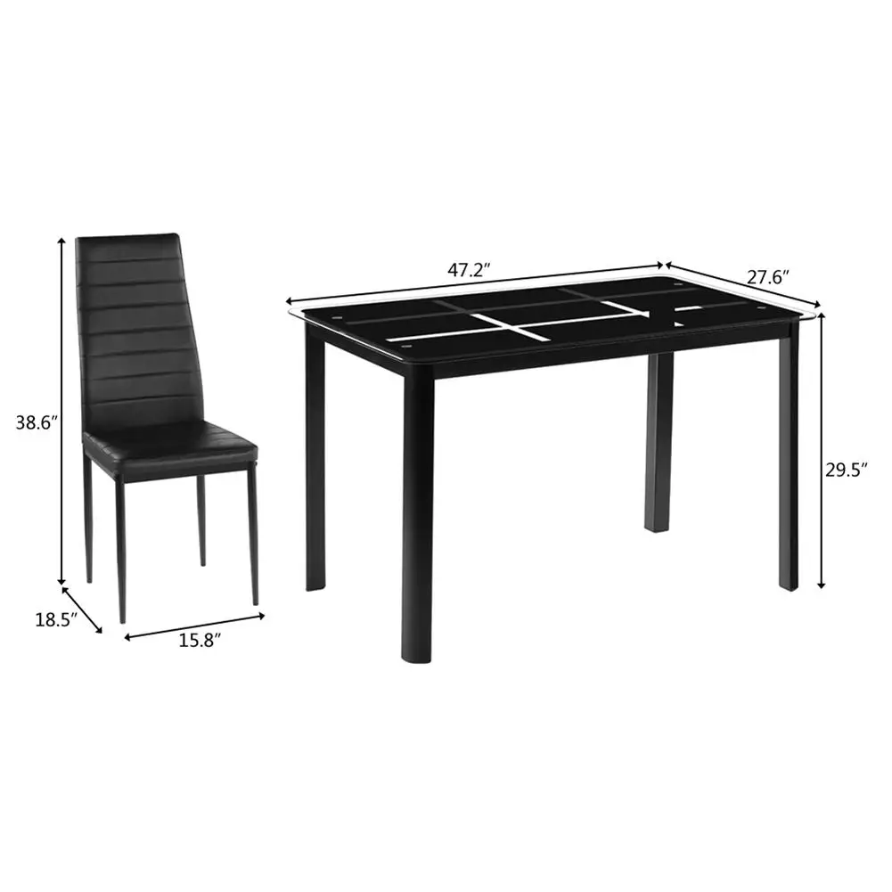 

Rectangle Tempered Glass Dining Table with Nine Block Box Pattern Black and 4pcs Elegant Assembled S