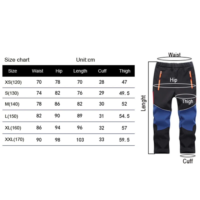 

TRVLWEGO Winter Kids Hiking Pants Patchwork Camping Trouser Windproof Waterproof Sport Children Warm Thickening Fleece Pant