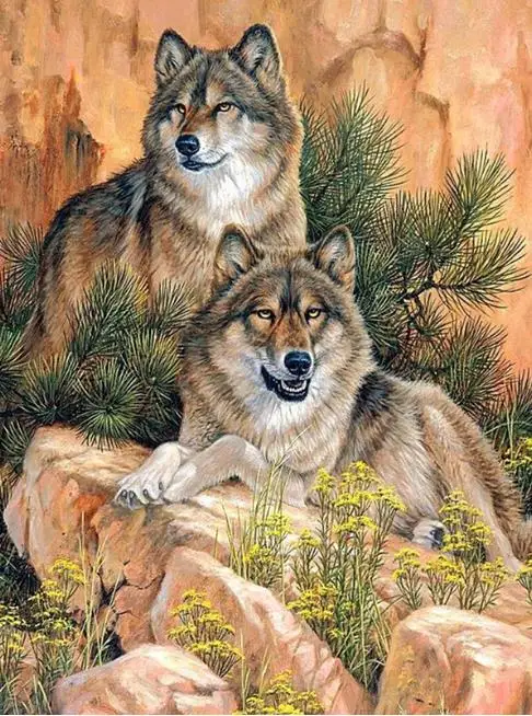 Полная Алмазная вышивка 3D diy крестиком на рисунке с животными волком 5d мозаика