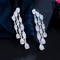threegraces shiny cubic zirconia long water drop dangle wedding earrings for brides new trendy christmas party jewelry er740