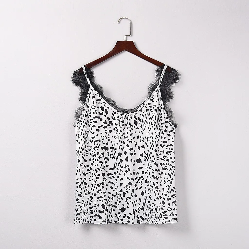 Fashion Lace Strappy Blouse Shirt Leopard V-Neck Tunic Tops Casual Summer Ladies Top Female Women Sleeveless Blusas Pullover | Женская