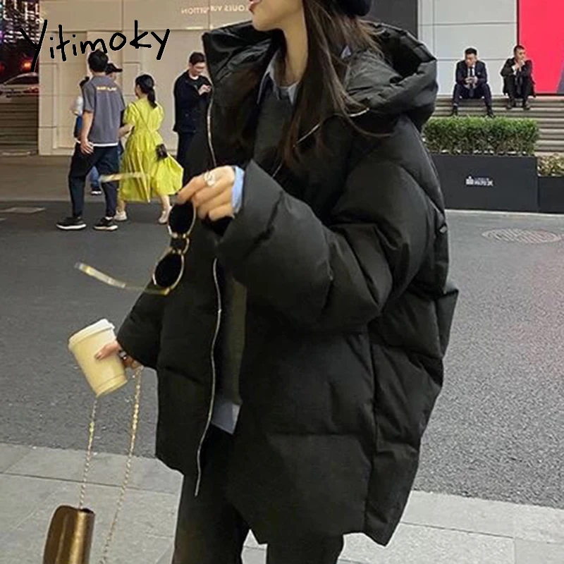 

Yitimoky 2021 New Winter Jacket Women Oversize Parka Coat Thick Warm Cotton Puffer Coat Black Hooded Padded Women Winter Jacket